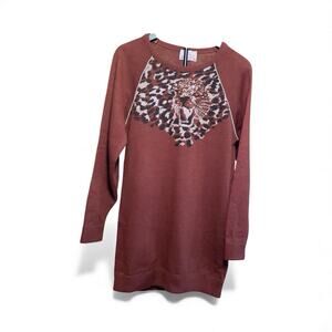 Knit Tunic/Mini Dress Vtg 80s Leopard Head  THE EAST SIDE CLOTHING CO. ? Small